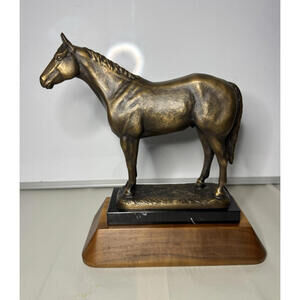 SOLD Stonehall Horse Statue Bronze Finish Marble Wood Base Vintage Trophy SOLD